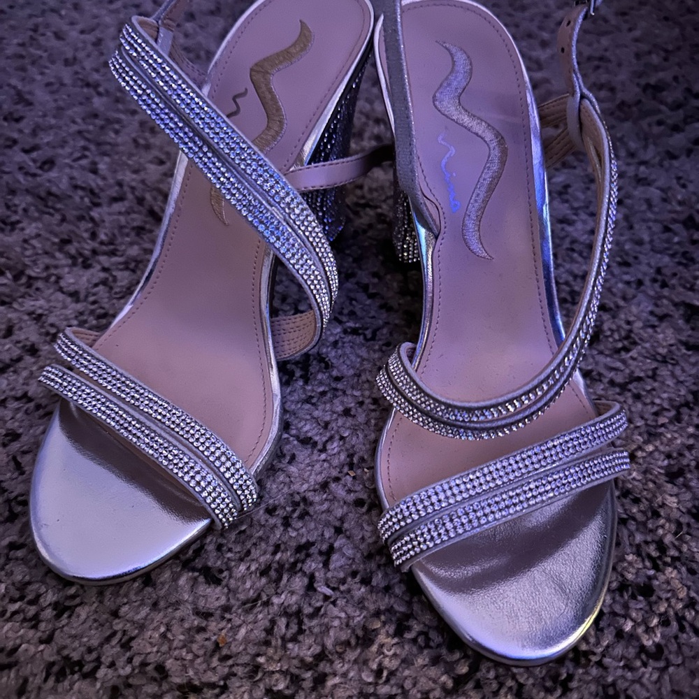 Nina Silver Heels with Crystal Embellishments